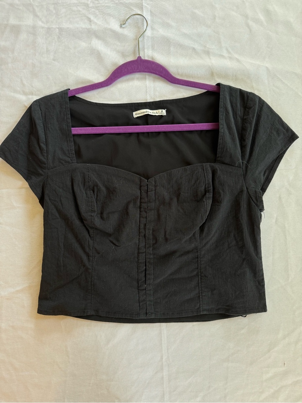 Abercrombie & Fitch Black Square Neck Bust-Seamed Crop Top